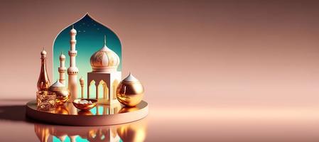 moskee 3d illustratie voor Islamitisch Ramadan groet foto