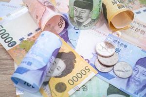 zuiden Koreaans won valuta geld aandelenbeurs. financiën bedrijf valuta uitwisseling concept. foto