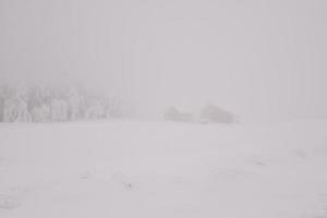 winter besneeuwd weg in bergachtig regio na zwaar sneeuwval in Roemenië foto