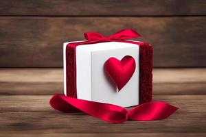 fotografie van een elegant ambacht geschenk doos met rood lint, liefde, hart, Valentijn foto