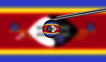 vaccin injectiespuit met laten vallen Aan naald- tegen nationaal vlag van Swaziland achtergrond. medisch concept vaccinatie. coronavirus SARS-CoV-2 pandemisch bescherming. nationaal veiligheid idee. foto