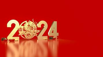 de goud Chinese geld en draak dierenriem voor 2024 jaar 3d renderen foto