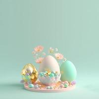 Pasen kleurrijk achtergrond met 3d Pasen eieren en bloem foto