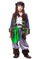 weinig jongen gekleed net zo middeleeuws piraat foto