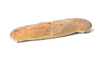 langwerpig gebakken brood baguette geïsoleerd Aan wit achtergrond foto