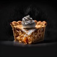 foto appel taart Aan zwart achtergrond voedsel fotografie