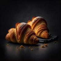 croissants Aan zwart achtergrond foto