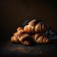 croissants Aan zwart achtergrond foto