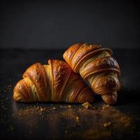 croissants Aan zwart achtergrond foto