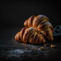 croissants Aan zwart achtergrond foto