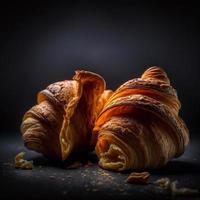 croissants Aan zwart achtergrond foto