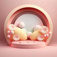 Pasen viering podium tafereel met roze 3d eieren decoratie voor Product Promotie foto
