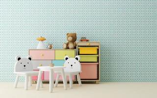 pastel kamer voor kinderstoelen,lade,plank en schattig dingen met kopiëren spatie.3d renderen foto