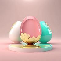 glimmend roze Pasen podium voor Product Scherm met 3d geven ei decoratie foto