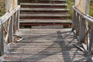 bamboe loopbrug in de tuin foto