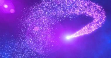 abstract vliegend lijn deeltjes Purper helder gloeiend magisch energie deeltjes, abstract achtergrond foto