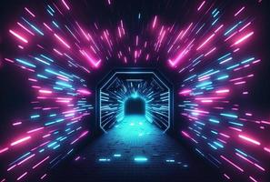 futuristische tunnel tech achtergrond met neon licht foto