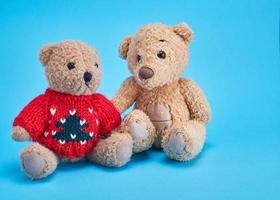 twee teddy bears zijn zittend kant door kant foto