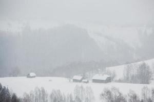 een overvloedig sneeuwval in de Roemeense Karpaten in de dorp van sirnea, brasov. echt winter met sneeuw in de land foto