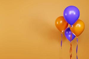 3d Purper oranje ballonnen blanco leeg verjaardag achtergrond foto