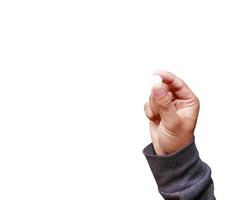 hand- Holding pillen geïsoleerd Aan wit achtergrond en knipsel pad. hou op drug gebruik concept foto