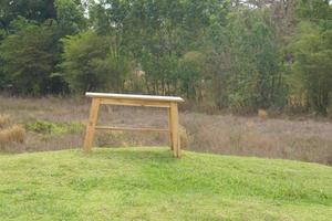 stoel zittend Aan een heuvel van groen gras foto