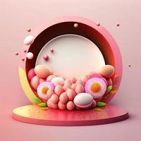 3d roze illustratie podium met eieren en bloem decoratie voor Product staan Pasen viering foto