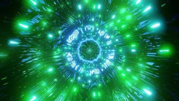 groen en blauw licht en vormen caleidoscoop 3d illustratie voor achtergrond of behang foto
