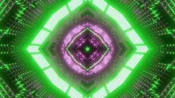 groene, paarse en witte lichten en vormen caleidoscoop 3d illustratie voor achtergrond of behang