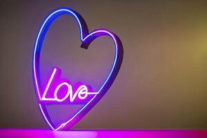 de hart vormen Aan abstract licht neon schitteren achtergrond in liefde concept voor valentijnsdag dag met zoet en romantisch. neon hart gloeiend achtergrond ruimte voor tekst. ontwerp en digitaal materiaal. foto