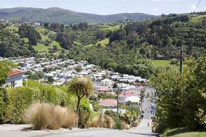 dunedin stad- visie van Baldwin straat - de steilste straat in de wereld foto