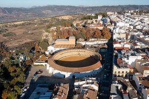 arena van de Koninklijk cavalerie van ronda antenne visie Bij zonsopkomst in Spanje. foto