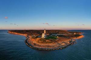 Montauk vuurtoren en strand Bij zonsopkomst, lang eiland, nieuw york, Verenigde Staten van Amerika. foto