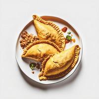 brengen een tintje van verfijning naar uw voedselgerelateerd projecten met onze empanadas Aan een wit achtergrond. vitrine de rijk smaken en verscheidenheid van Latijns Amerikaans keuken foto