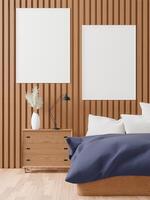 3d interoir ontwerp voor slaapkamer en mockup kader foto