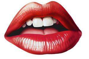 vrouw lippen, mond, tanden, wit achtergrond. foto