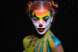 lief jong vrouw met een gezicht schilderij clown foto
