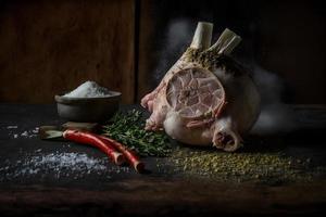 vers schweinshaxe met kruiden, knoflook en zout voedsel fotografie foto