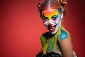 mooi jong dame met een gezicht schilderij clown foto