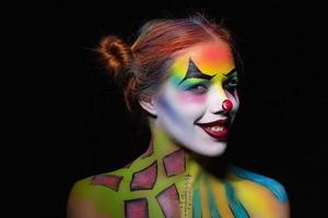 glimlach vrouw met een lichaam kunst clown foto