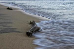 zonsondergang Aan turkoois tropisch paradijs eiland strand foto