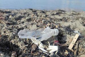 plastic verspilling onzin vuilnis Aan de strand foto