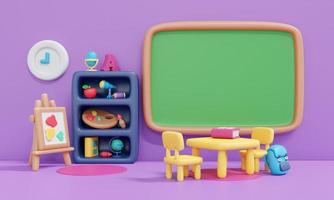 3d renderen terug naar school- interieur studie kamer voor kinderen schattig icoon tekenfilm stijl. 3d geven illustratie. foto