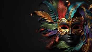 carnaval feest. Venetiaanse masker kopiëren ruimte Aan zwart achtergrond. festival decoratie.