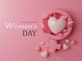 3d weergave. vrouwen dag ontwerp. vrouwen dag groet tekst met bloemen achtergrond voor vrouw Internationale viering. foto