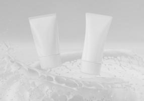 een bespotten omhoog van realistisch wit blanco kunstmatig buis en verstuiven fles geïsoleerd Aan wit achtergrond, 3d renderen , 3d illustratie foto