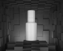 een bespotten omhoog van realistisch wit blanco kunstmatig buis en verstuiven fles geïsoleerd Aan grijs achtergrond, 3d renderen , 3d illustratie foto