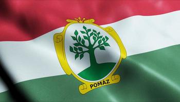 3d geven golvend Hongarije stad vlag van pomaz detailopname visie foto