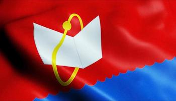 3d golvend Rusland stad vlag van frituur detailopname visie foto