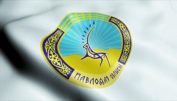 3d golvend Kazachstan regio vlag van pavlodar detailopname visie foto